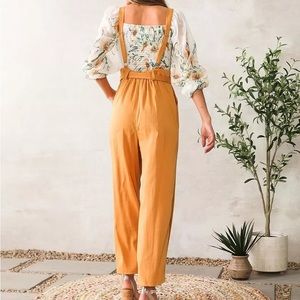 A. Peach Woven Wide Leg Overalls